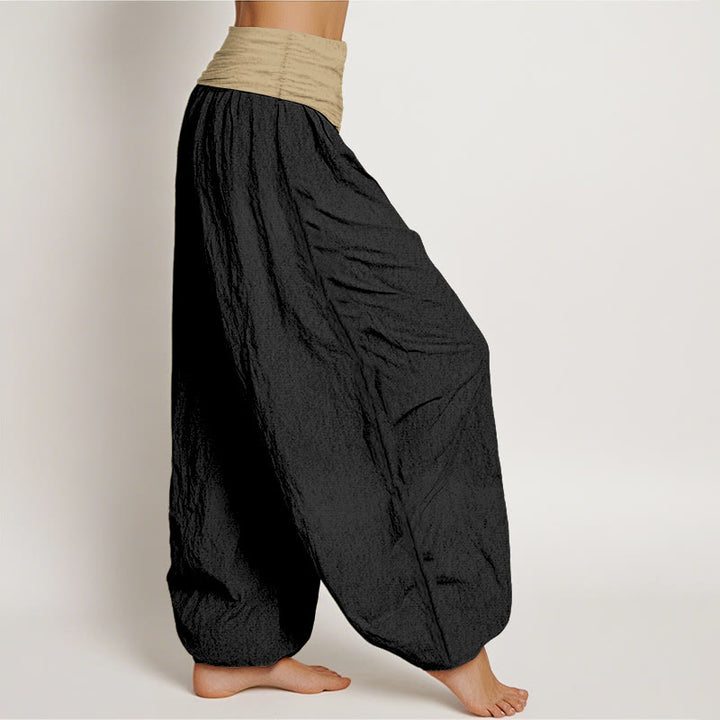 Pantaloni harem da donna in cotone con elastico in vita, colore marrone, blu e nero, tinta unita , Buddha Stones - image 10