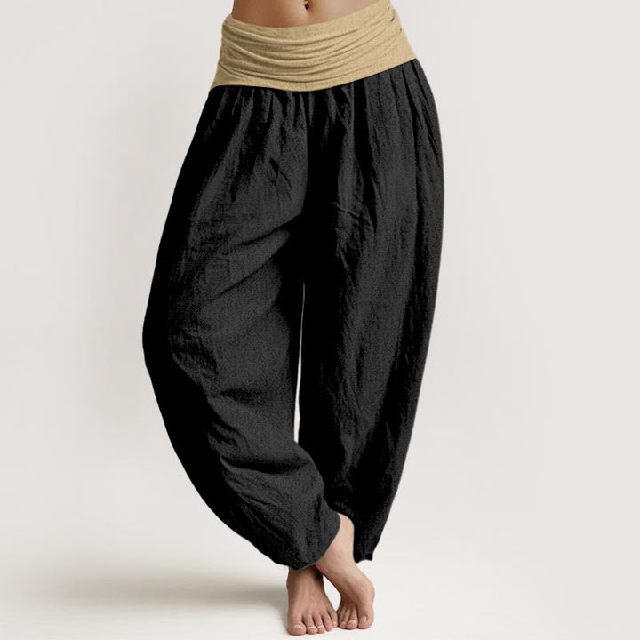 Pantaloni harem da donna in cotone con elastico in vita, colore marrone, blu e nero, tinta unita , Buddha Stones - Nero - US16, UK/AU20, EU48 (3XL) - image 8