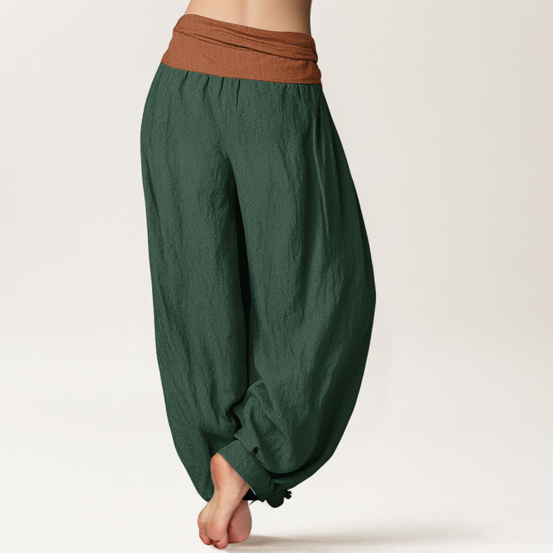 Pantaloni harem da donna con elastico in vita, in cotone, verde, nero, marrone e rosso, tinta unita , Buddha Stones - image 1