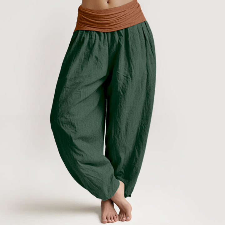 Pantaloni harem da donna con elastico in vita, in cotone, verde, nero, marrone e rosso, tinta unita , Buddha Stones - Verde scuro - US16, UK/AU20, EU48 (3XL) - image 0