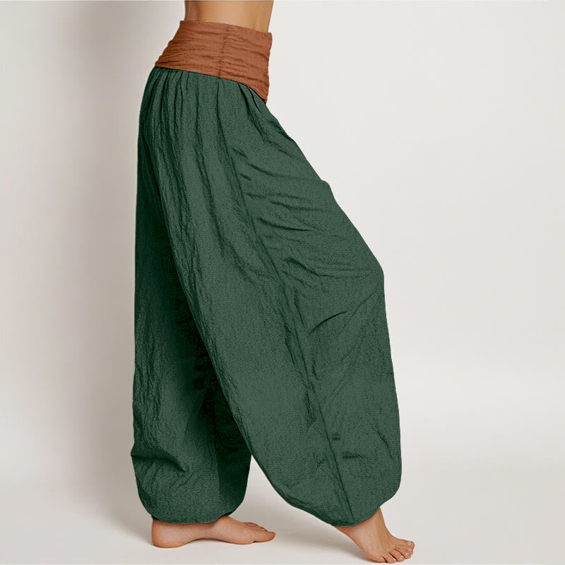 Pantaloni harem da donna con elastico in vita, in cotone, verde, nero, marrone e rosso, tinta unita , Buddha Stones - image 2