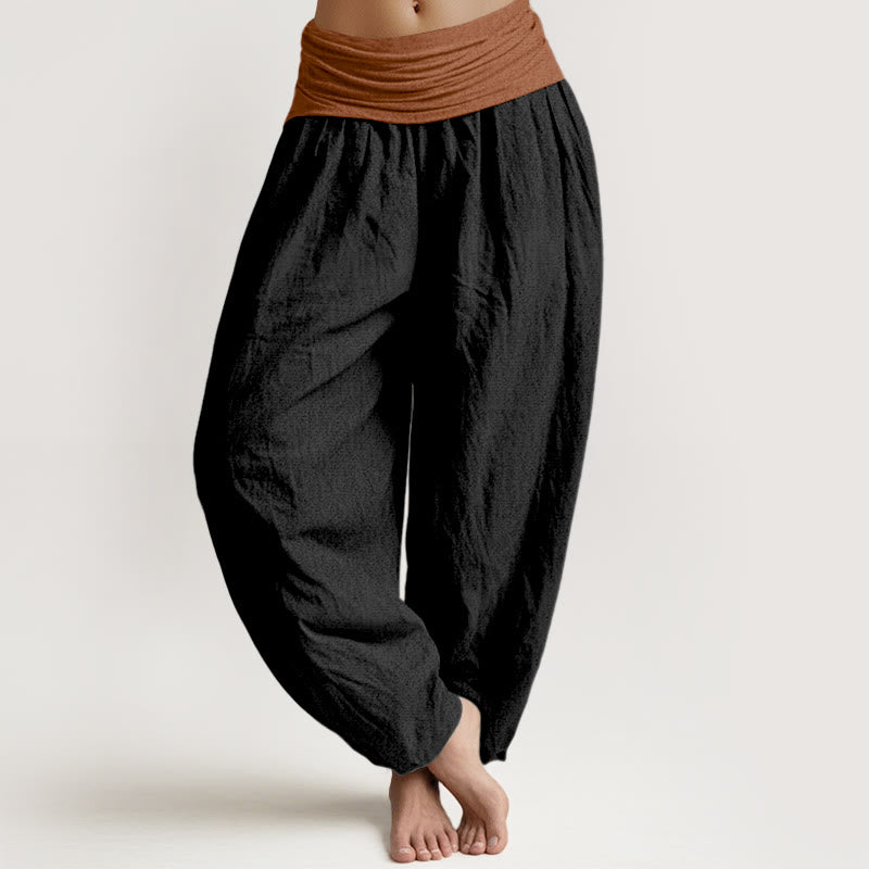 Pantaloni harem da donna con elastico in vita, in cotone, verde, nero, marrone e rosso, tinta unita , Buddha Stones - Nero - US16, UK/AU20, EU48 (3XL) - image 5