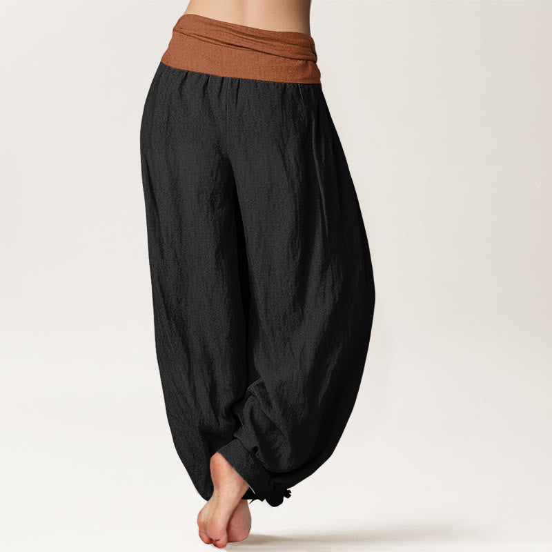 Pantaloni harem da donna con elastico in vita, in cotone, verde, nero, marrone e rosso, tinta unita , Buddha Stones - image 6