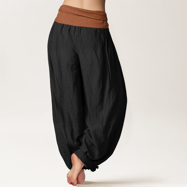 Pantaloni harem da donna con elastico in vita, in cotone, verde, nero, marrone e rosso, tinta unita , Buddha Stones - image 6