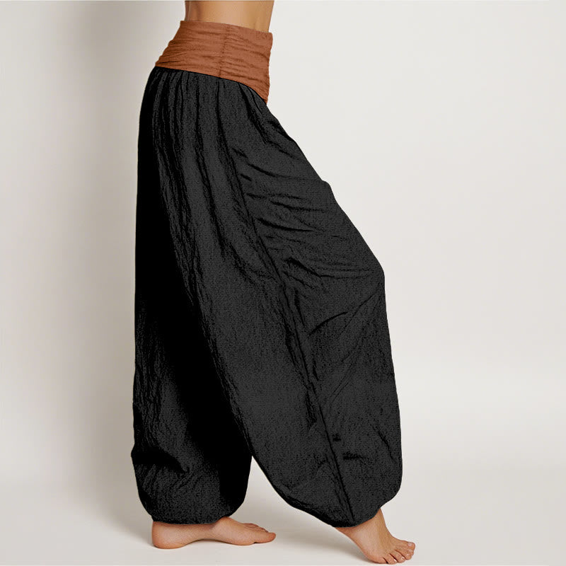 Pantaloni harem da donna con elastico in vita, in cotone, verde, nero, marrone e rosso, tinta unita , Buddha Stones - image 7