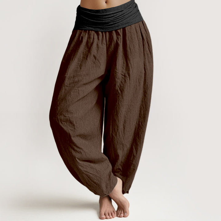 Pantaloni harem da donna con elastico in vita, in cotone, verde, nero, marrone e rosso, tinta unita , Buddha Stones - Marrone sella - US16, UK/AU20, EU48 (3XL) - image 8