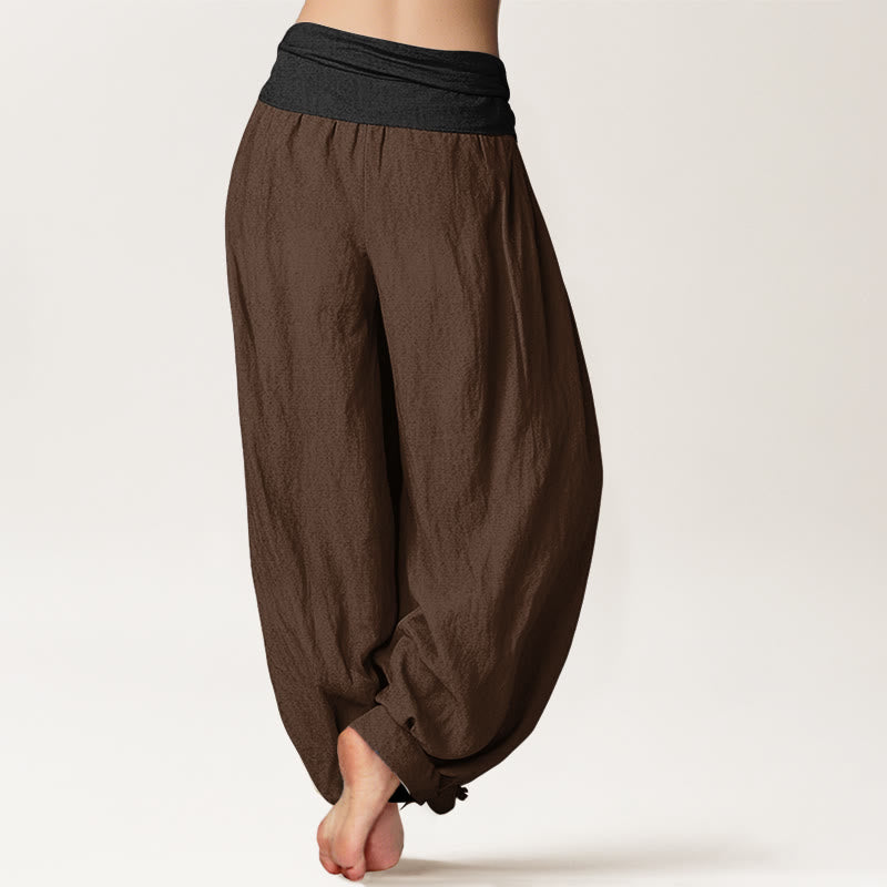 Pantaloni harem da donna con elastico in vita, in cotone, verde, nero, marrone e rosso, tinta unita , Buddha Stones - image 9