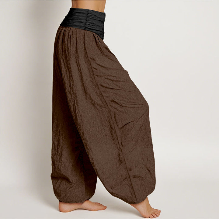 Pantaloni harem da donna con elastico in vita, in cotone, verde, nero, marrone e rosso, tinta unita , Buddha Stones - image 10