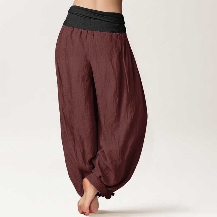 Pantaloni harem da donna con elastico in vita, in cotone, verde, nero, marrone e rosso, tinta unita , Buddha Stones - image 12