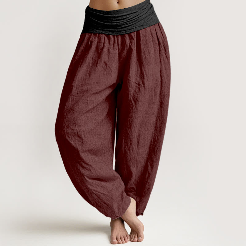 Pantaloni harem da donna con elastico in vita, in cotone, verde, nero, marrone e rosso, tinta unita , Buddha Stones - Rosso scuro - US16, UK/AU20, EU48 (3XL) - image 11