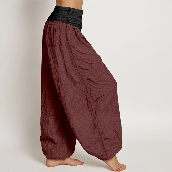 Pantaloni harem da donna con elastico in vita, in cotone, verde, nero, marrone e rosso, tinta unita , Buddha Stones - image 13