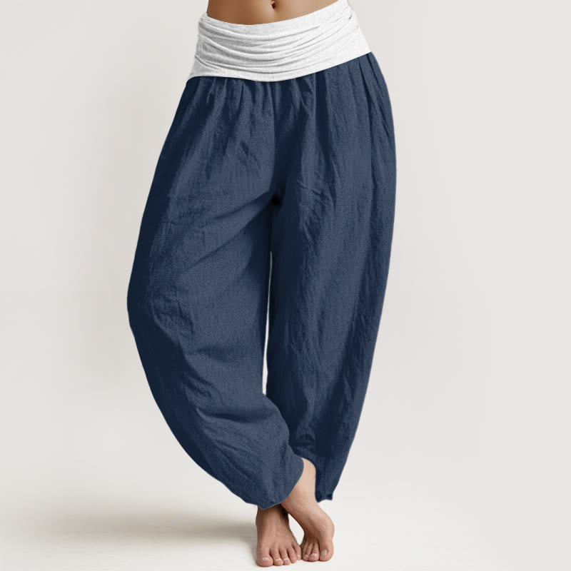 Pantaloni harem da donna in cotone blu nero grigio tinta unita con elastico in vita Buddha Stones - Blu scuro - US16, UK/AU20, EU48 (3XL) - image 0