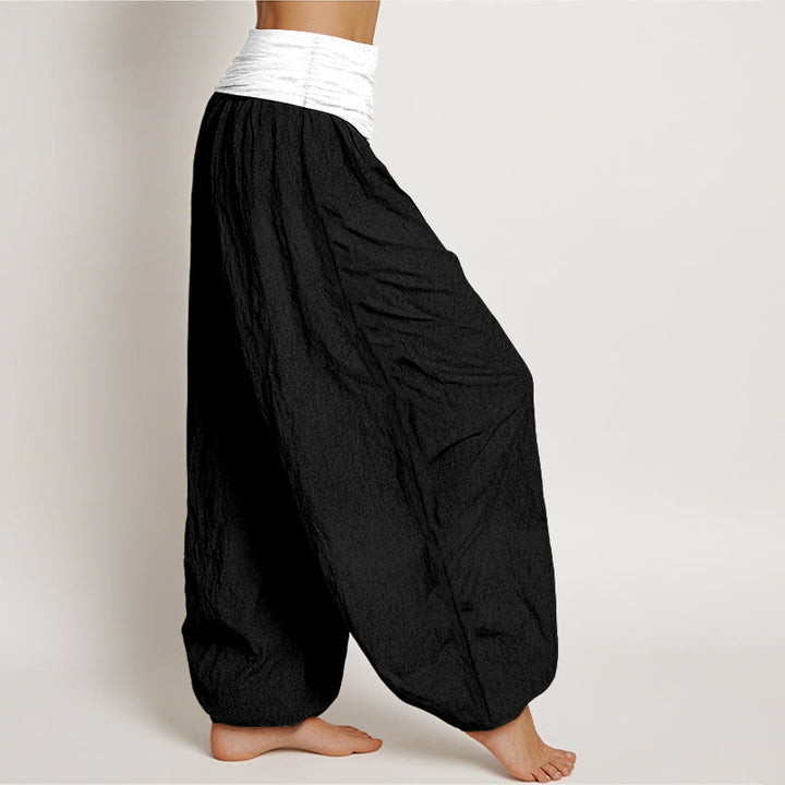 Pantaloni harem da donna in cotone blu nero grigio tinta unita con elastico in vita Buddha Stones - image 7
