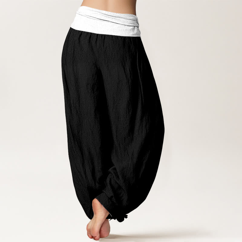 Pantaloni harem da donna in cotone blu nero grigio tinta unita con elastico in vita Buddha Stones - image 6