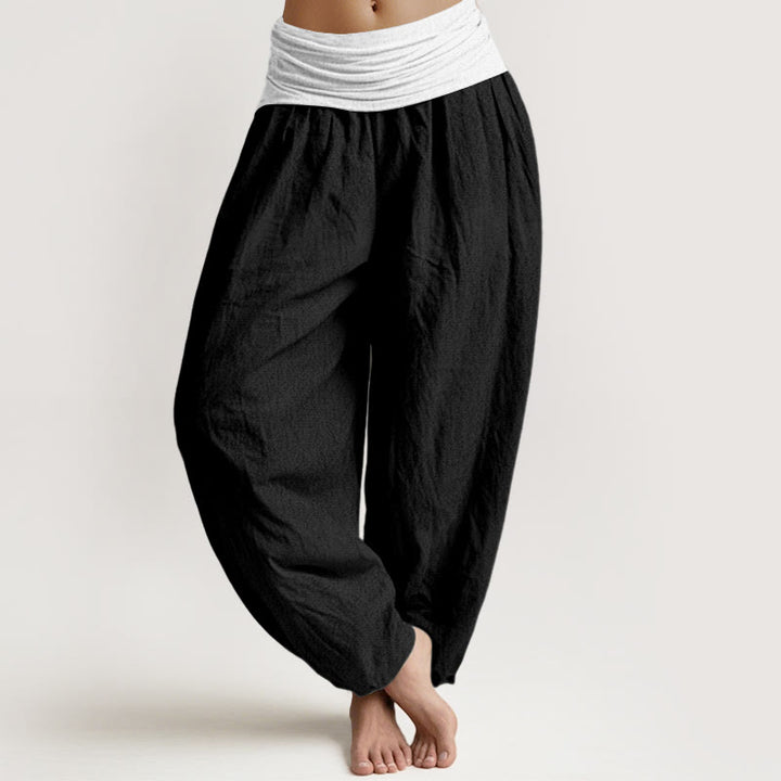 Pantaloni harem da donna in cotone blu nero grigio tinta unita con elastico in vita Buddha Stones - Nero - US16, UK/AU20, EU48 (3XL) - image 5