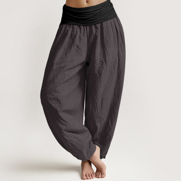 Pantaloni harem da donna in cotone blu nero grigio tinta unita con elastico in vita Buddha Stones - Grigio scuro - US16, UK/AU20, EU48 (3XL) - image 8