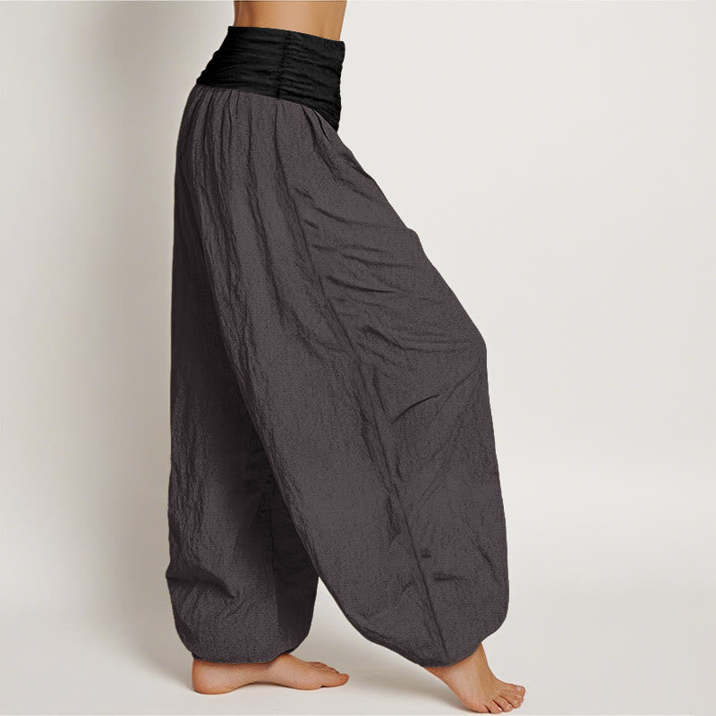 Pantaloni harem da donna in cotone blu nero grigio tinta unita con elastico in vita Buddha Stones - image 10