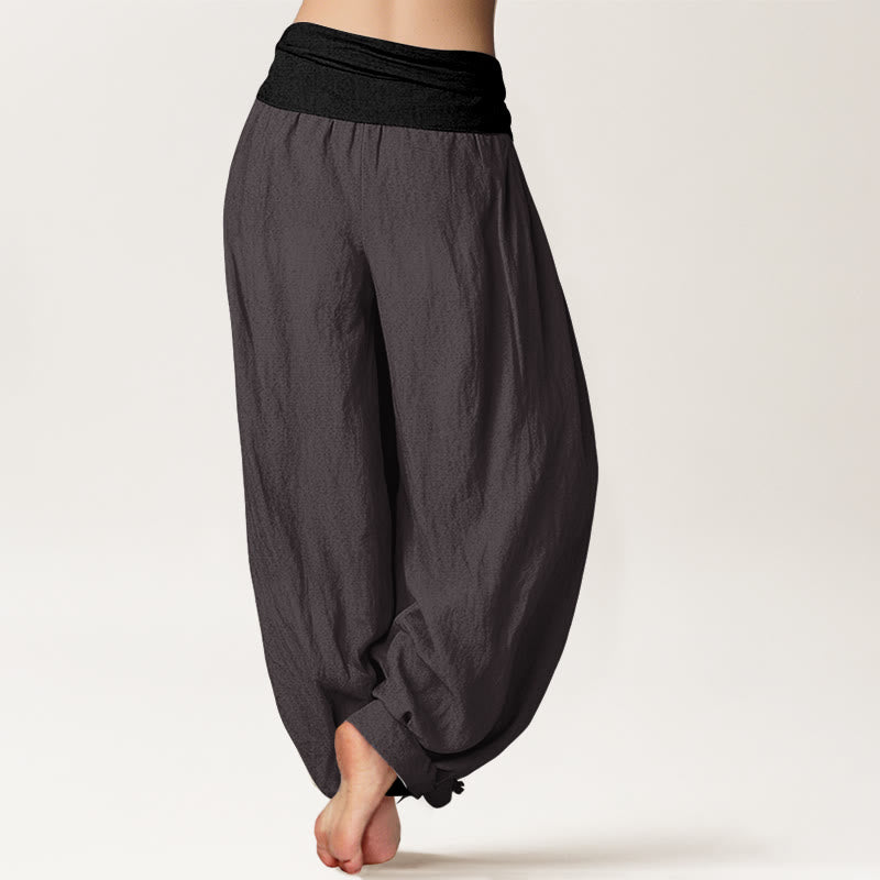 Pantaloni harem da donna in cotone blu nero grigio tinta unita con elastico in vita Buddha Stones - image 9