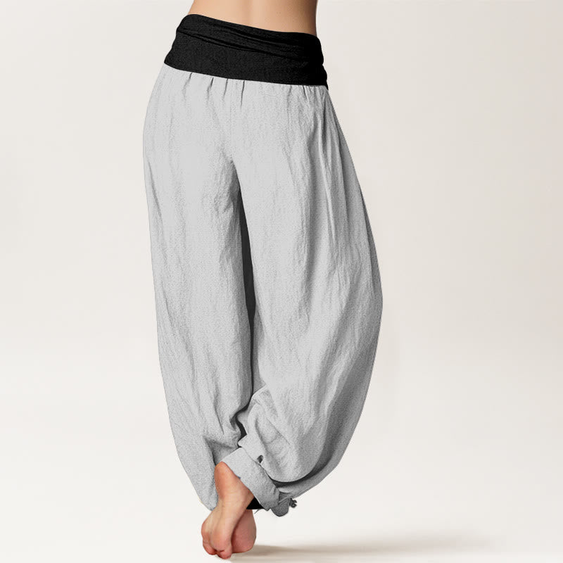 Pantaloni harem da donna in cotone blu nero grigio tinta unita con elastico in vita Buddha Stones - image 12