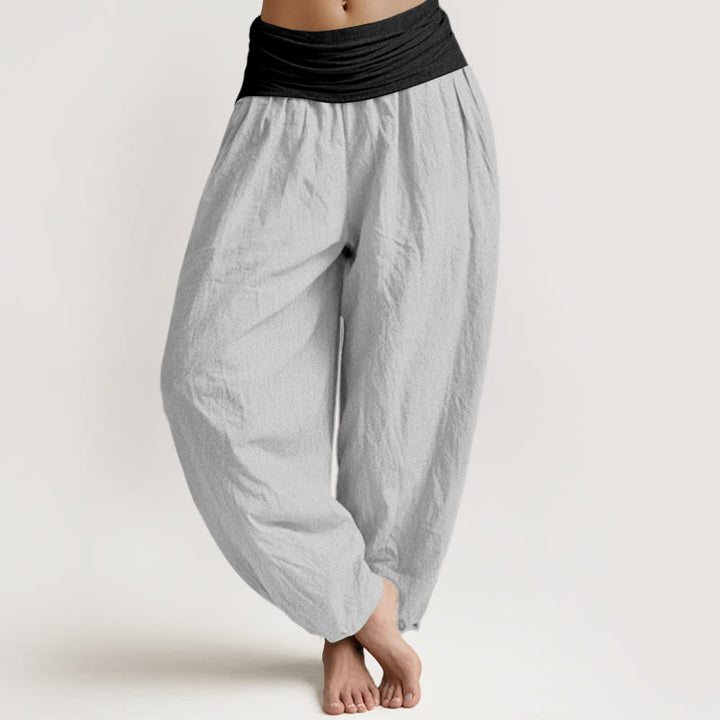 Pantaloni harem da donna in cotone blu nero grigio tinta unita con elastico in vita Buddha Stones - Grigio chiaro - US16, UK/AU20, EU48 (3XL) - image 11