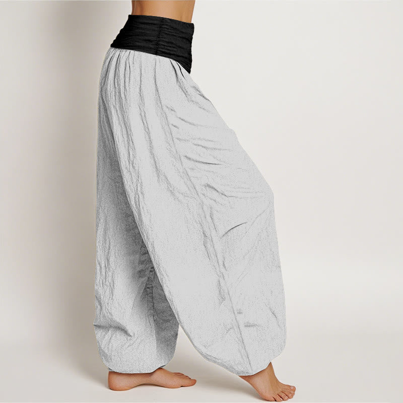 Pantaloni harem da donna in cotone blu nero grigio tinta unita con elastico in vita Buddha Stones - image 13