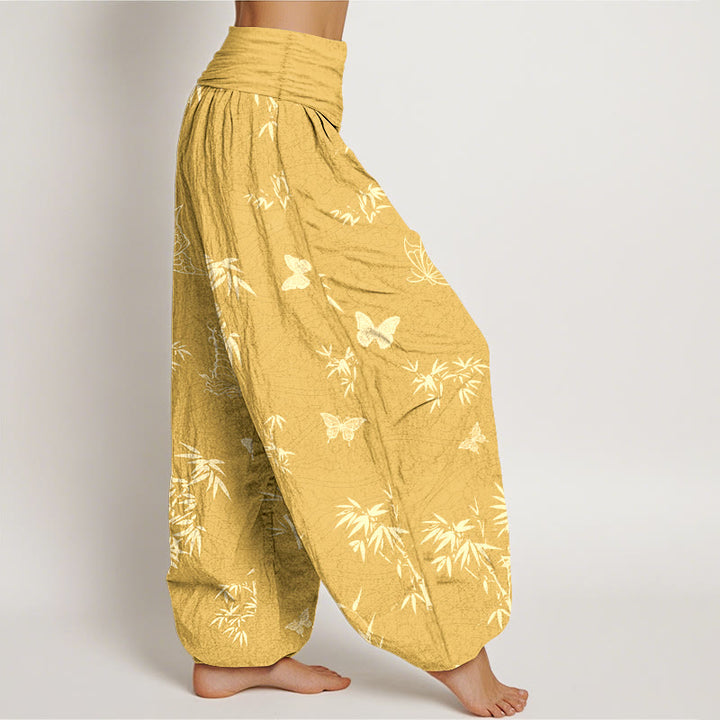 Pantaloni harem da donna con elastico in vita, in cotone, con motivo elegante a farfalla e bambù, motivo Buddha Stones - image 10