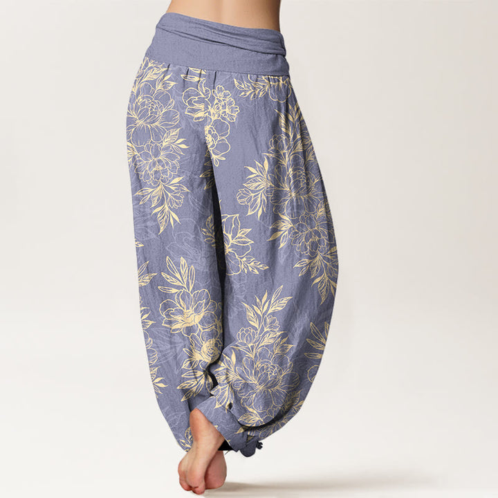 Pantaloni harem da donna con elastico in vita, motivo a fiori e foglie in cotone Buddha Stones - image 6