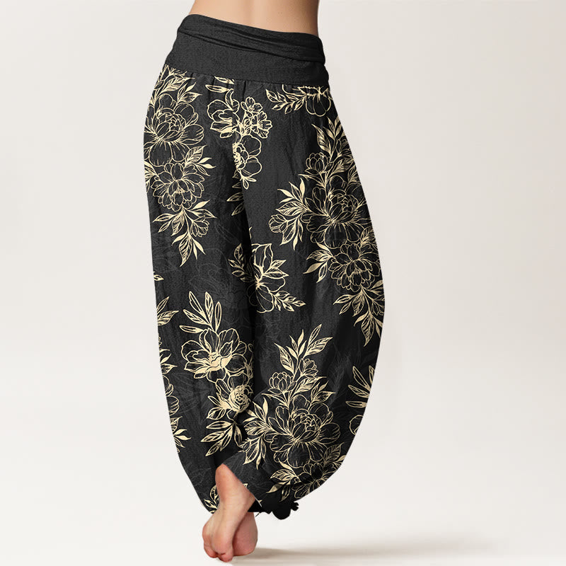 Pantaloni harem da donna con elastico in vita, motivo a fiori e foglie in cotone Buddha Stones - image 9