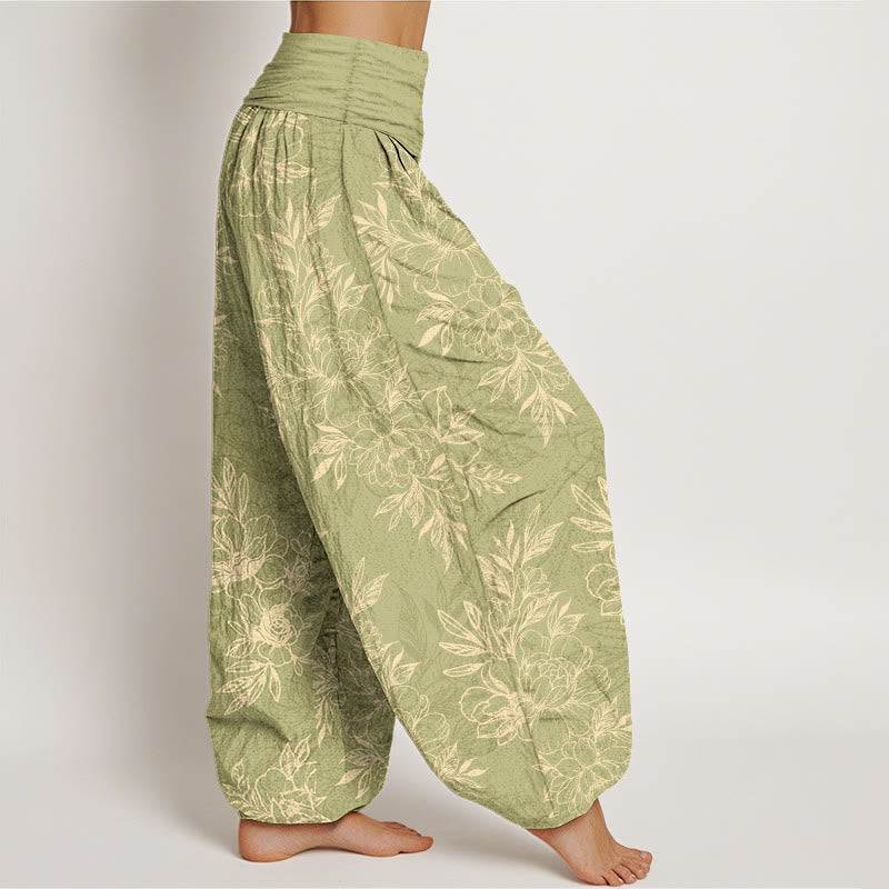 Pantaloni harem da donna con elastico in vita, motivo a fiori e foglie in cotone Buddha Stones - image 13