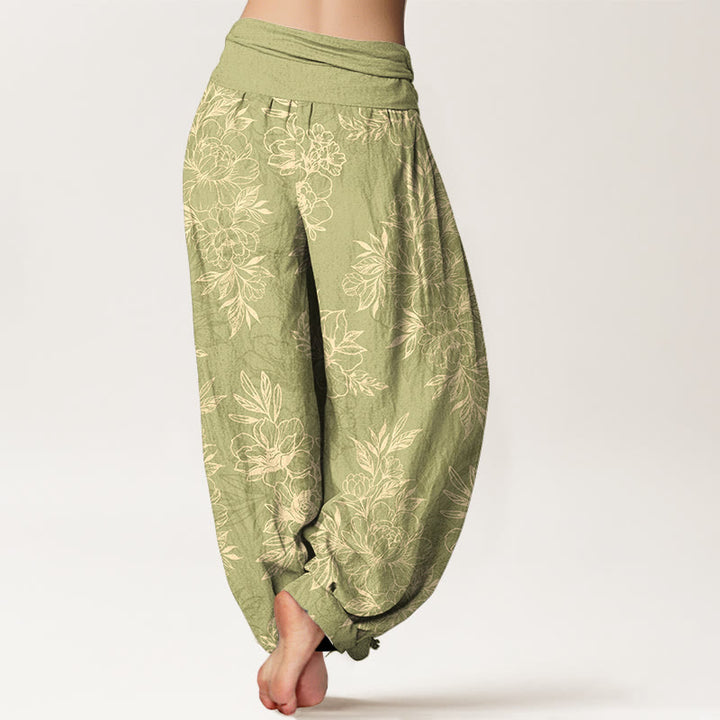 Pantaloni harem da donna con elastico in vita, motivo a fiori e foglie in cotone Buddha Stones - image 12