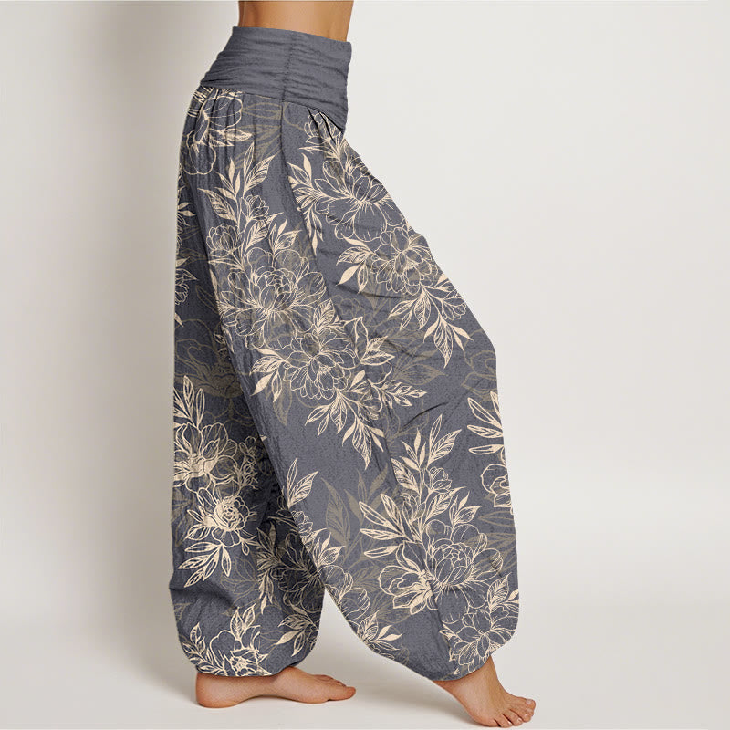 Pantaloni harem da donna con elastico in vita, motivo a fiori e foglie in cotone Buddha Stones - image 16