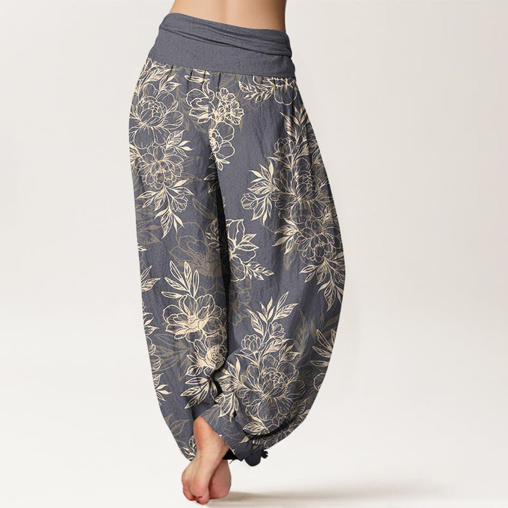 Pantaloni harem da donna con elastico in vita, motivo a fiori e foglie in cotone Buddha Stones - image 15