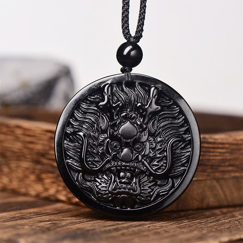 Collana con ciondolo di trasformazione e realizzazione Buddha Stones Dragon Black Obsidian - Ossidiana nera con catena a corda - image 7