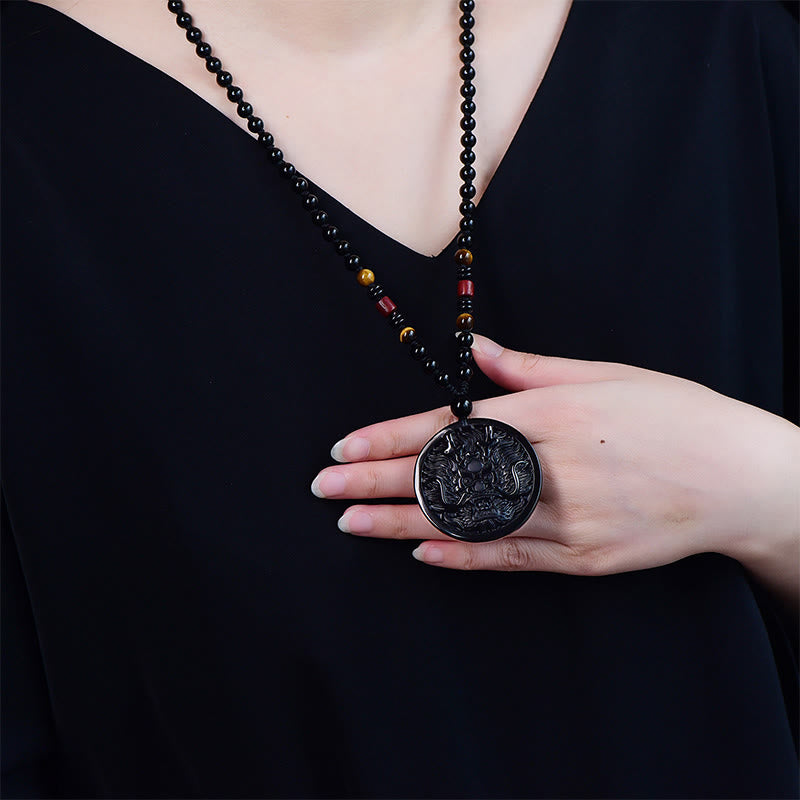 Collana con ciondolo di trasformazione e realizzazione Buddha Stones Dragon Black Obsidian - image 2
