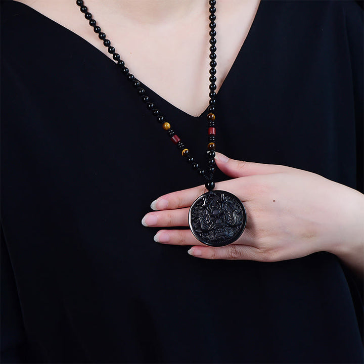 Collana con ciondolo di trasformazione e realizzazione Buddha Stones Dragon Black Obsidian - image 2