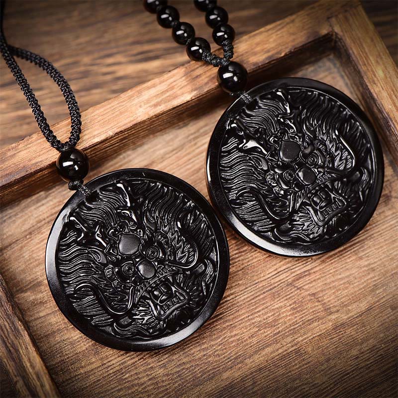 Collana con ciondolo di trasformazione e realizzazione Buddha Stones Dragon Black Obsidian - image 9