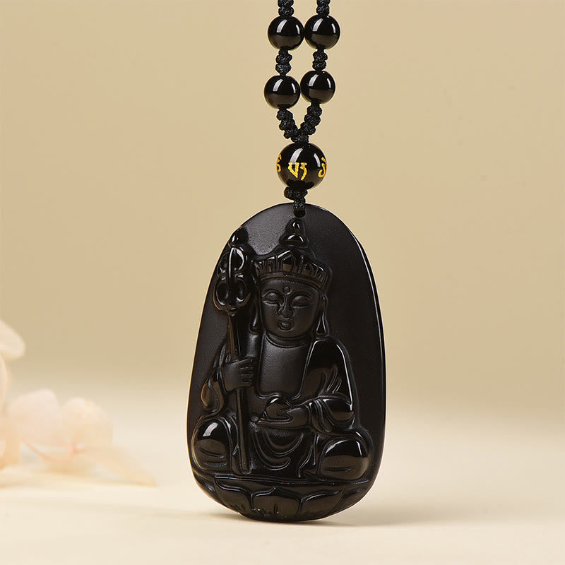 Collana Buddha Stones Ksitigarbha - Ossidiana nera con catena di perline - image 0