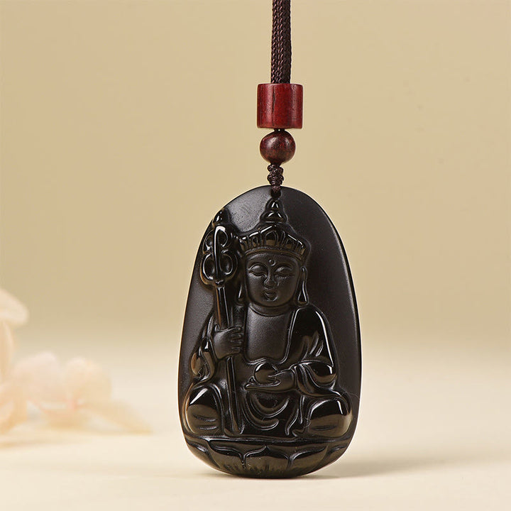 Collana Buddha Stones Ksitigarbha - Ossidiana nera con catena a corda - image 7