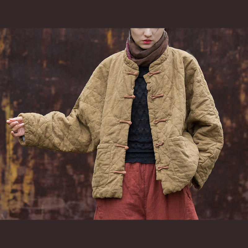 Giacca termica da donna in cotone a maniche lunghe con tasche e bottoni a rana invernali Buddha Stones - Cachi - US14, UK/AU18, EU46 (2XL) - image 21