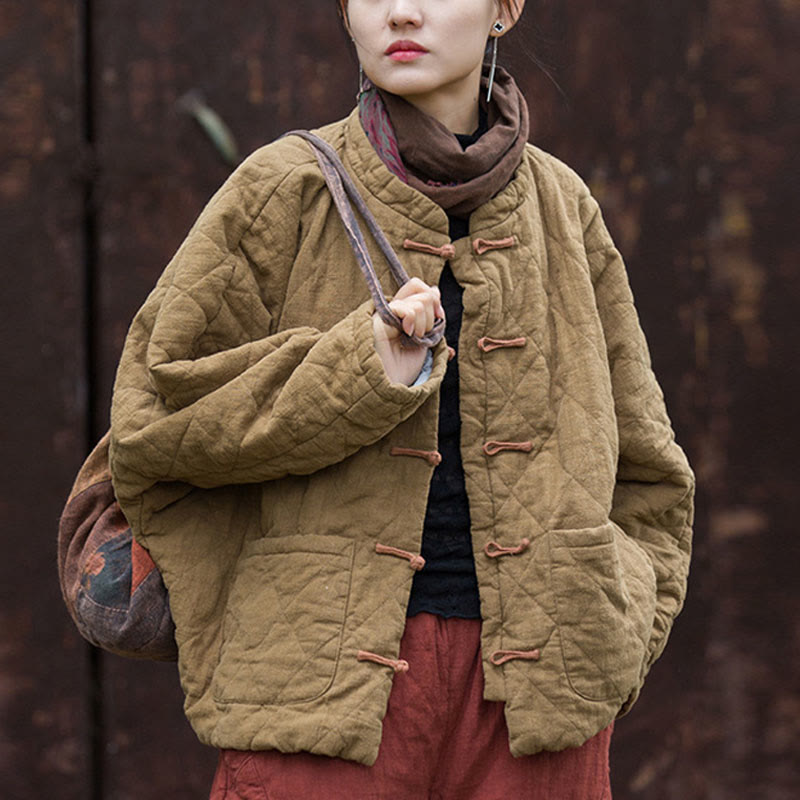 Giacca termica da donna in cotone a maniche lunghe con tasche e bottoni a rana invernali Buddha Stones - image 22