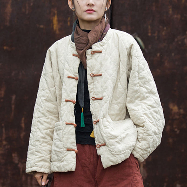 Giacca termica da donna in cotone a maniche lunghe con tasche e bottoni a rana invernali Buddha Stones - image 1