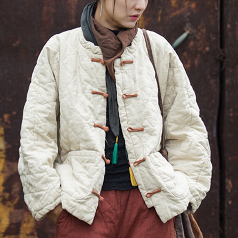 Giacca termica da donna in cotone a maniche lunghe con tasche e bottoni a rana invernali Buddha Stones - image 7