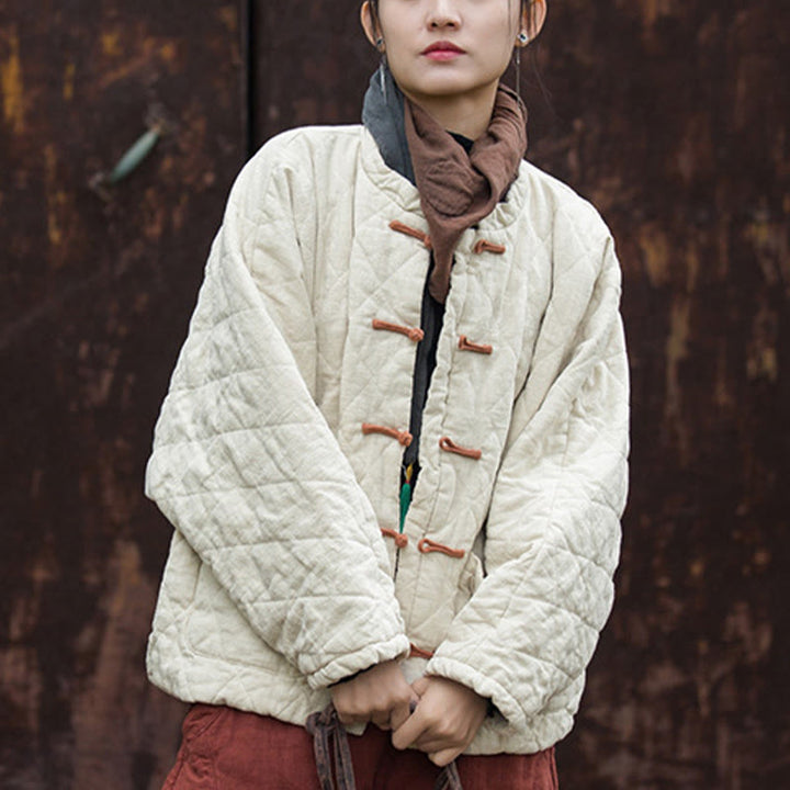 Giacca termica da donna in cotone a maniche lunghe con tasche e bottoni a rana invernali Buddha Stones - image 5