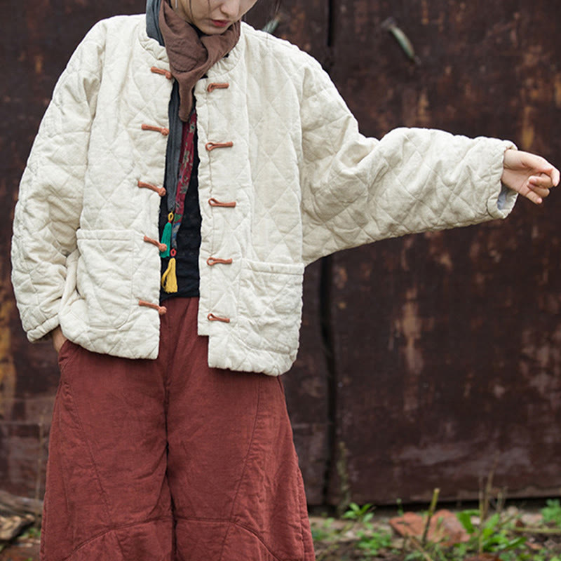 Giacca termica da donna in cotone a maniche lunghe con tasche e bottoni a rana invernali Buddha Stones - image 8