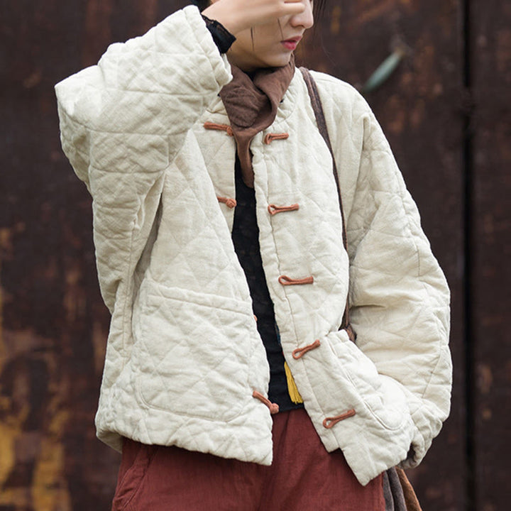 Giacca termica da donna in cotone a maniche lunghe con tasche e bottoni a rana invernali Buddha Stones - image 3