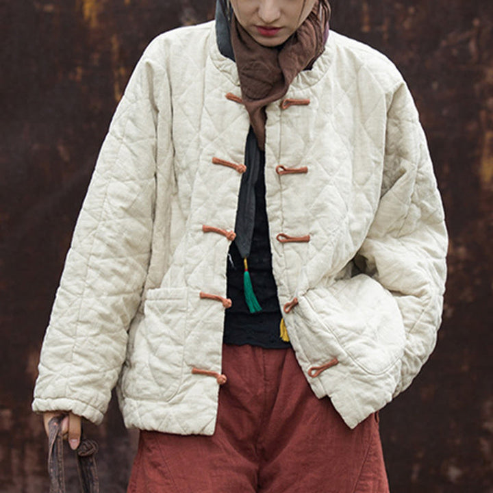 Giacca termica da donna in cotone a maniche lunghe con tasche e bottoni a rana invernali Buddha Stones - image 6