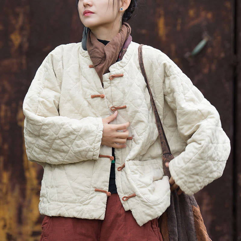 Giacca termica da donna in cotone a maniche lunghe con tasche e bottoni a rana invernali Buddha Stones - image 2