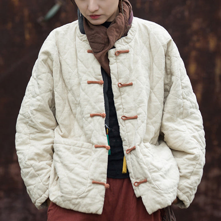 Giacca termica da donna in cotone a maniche lunghe con tasche e bottoni a rana invernali Buddha Stones - image 4
