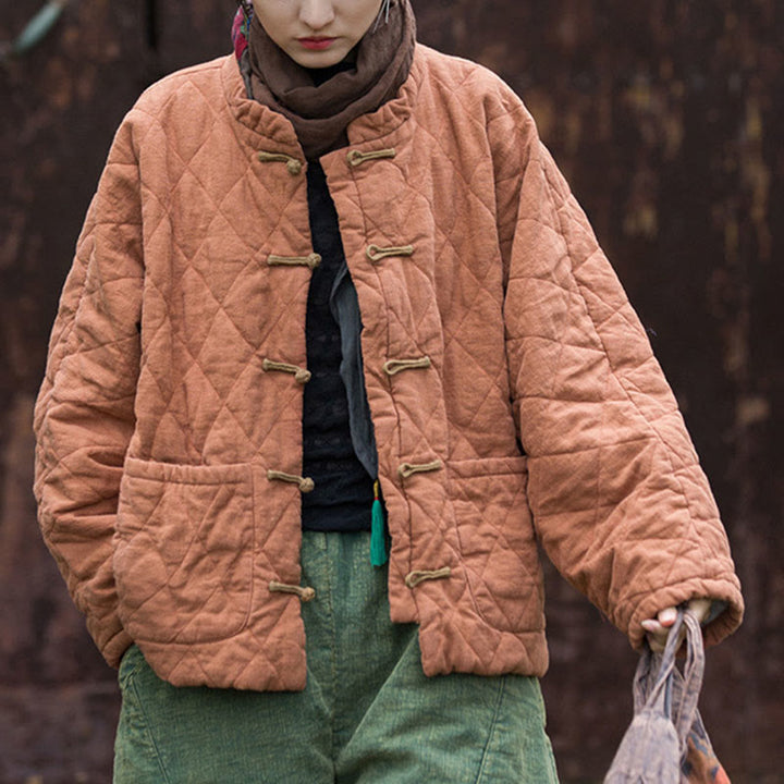 Giacca termica da donna in cotone a maniche lunghe con tasche e bottoni a rana invernali Buddha Stones - image 13
