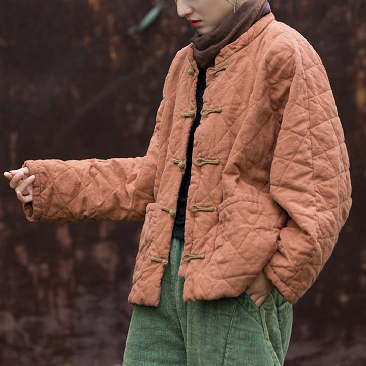 Giacca termica da donna in cotone a maniche lunghe con tasche e bottoni a rana invernali Buddha Stones - image 14